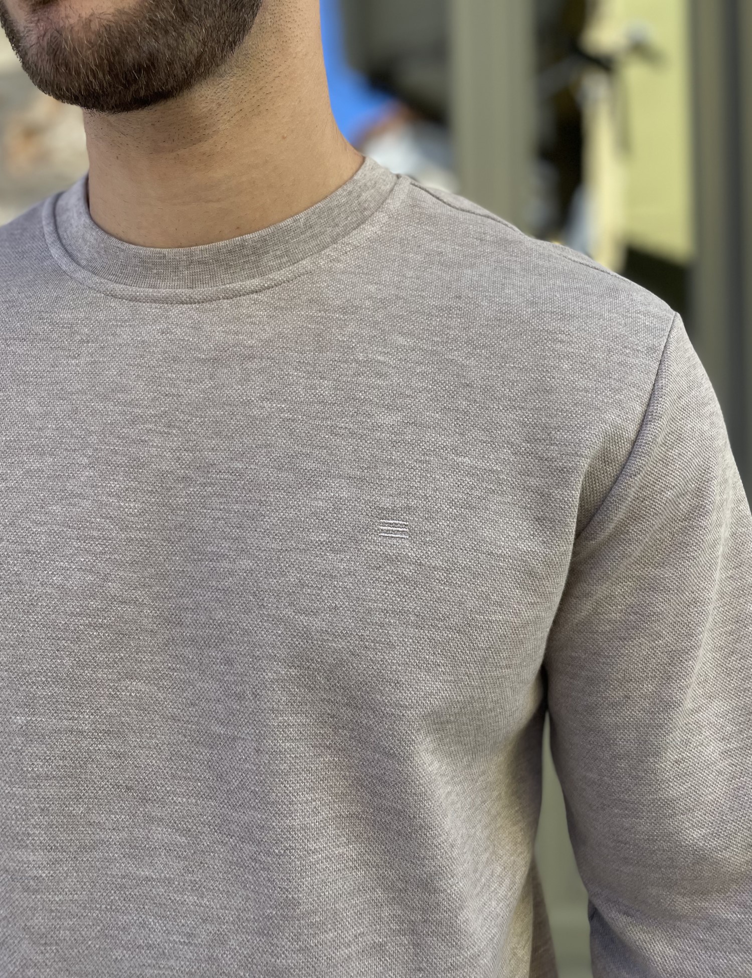 Ανδρική μπεζ πικέ μακρυμάνικη μπλούζα 4403B φωτογραφία